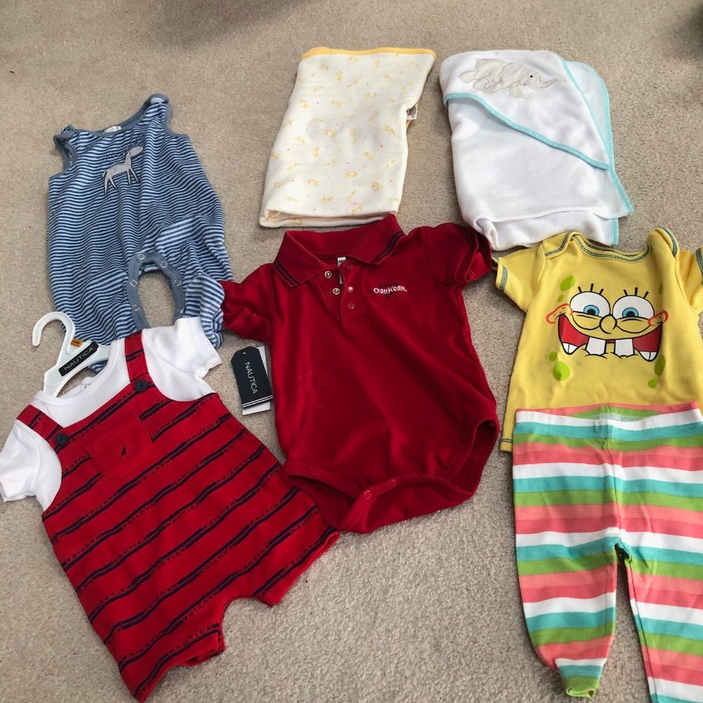 Baby Shower Bundle Size 0-6 months One Towel One Blanket 4 sets of clothing